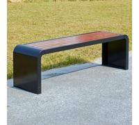 Backless 2-3 Seater Garden Bench, Slatted Patio Dining Seat, Easy Assembly Outdoor Furniture for Lawn & Garden, Indoor Use, Black 59"x15.7"x17.7"