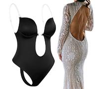 Backless Body Shaper Bra for Women, Women U Plunge Body Shaper, Clear Straps Shapewear, Deep V Clothes Under (X-Large,Black)