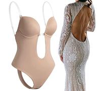 Backless Body Shaper Bra for Women, Women U Plunge Body Shaper, Clear Straps Shapewear, Deep V Clothes Under (3XL,Skin)