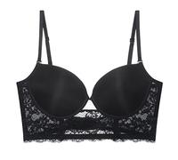Backless Bra Invisible Bralette Lace Wedding Bras Low Back Underwear Push Up Brassiere Women Seamless Lingerie Corset (Color : Black, Cup Size : 75B)
