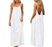 Backless Cami Dress for Women Summer 2026 Sleeveless Long Maxi Casual Sundress Ladies Flowy Open Back Lounge Dresses for Holiday Beach Vacation Back Tie House Dress in Solid Color (XXL, White)