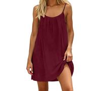 Backless Cami Dress for Women Summer Solid Color Sleeveless Beach Dresses Sexy Backless Spaghetti Strap Tank Dress Casual Crew Neck Midi Sundress Ladies Flowy Open Back Lounge Dresses(Wine,XL)