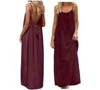 Backless Cami Dresses for Women Cami Lounge Dress Backless Solid Color Sleeveless House Dress Long Sundress with Back Tie Ladies Casual Maxi Loose Fit Beach Dresses Summer Holiday Tunic Sundress S-5XL