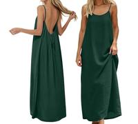 Backless Cami Dresses for Women Cami Lounge Dress Backless Solid Sleeveless House Dress Long Sundress with Back Tie Ladies Casual Maxi Loose Fit Beach Dresses Summer Holiday Tunic Sundress S-5XL