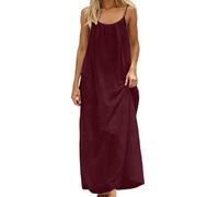 Backless Cami Dresses for Women Cami Lounge Dress Backless Solid Sleeveless House Dress Long Sundress with Back Tie Ladies Casual Maxi Loose Fit Beach Dresses Summer Holiday Tunic Sundress S-5XL