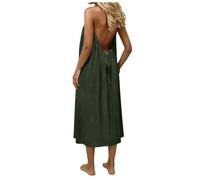 Backless Cami Dresses for Women Casual Lounge Dress Solid Color Sleeveless House Dress Spaghetti Strap Flowy Elegant Maxi Long Sundress with Back Tie Beach Vacation Clothes