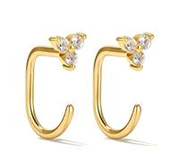 Backless Earrings for women Half Hoop Earrings No Back Hoop Gold Tone Clear Accent Stay Close Open Jewelry, M, Zinc, No Gemstone