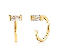 Backless Earrings for women Half Hoop Earrings No Back Hoop Gold Tone Clear Accent Stay Close Open Jewelry, M, Zinc, No Gemstone