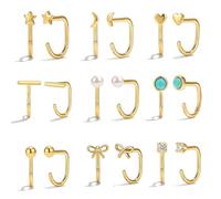Backless Half Hoop Earrings for Women No Back Huggie Earrings Set Open Hoop Earrings Side Sleeper Small Gold Cartilage Earrings Set, M, Zinc, No Gemstone