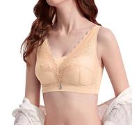 Backless Non Wired Bras for Women Push up Lace Bras Seamless Anti Sagging Breast Brassieres Soft Stretchy Sleeping Bralettes Back Fastening Bras Wearhouses Deals Khaki