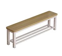 Backless Steel Frame Outdoor Bench, Wooden Double Layer Shoe Storage, Spacious and Comfortable Metal Seating for Patios, Gardens, Balconies