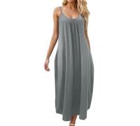 Backless Strappy Dresses for Women, Summer Boho Beach Dresses with Open Back, Elegant, Casual A-line Maxi Dresses with Deep Back and Ties at the Back, gray, M