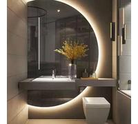 Backlit Full Length Fogless Dimmable Vanity Mirror, 43in Frameless Wall Mounted Design for Home Decor, 51x35in Half Circle Shape