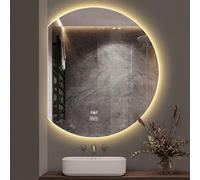 Backlit Half Moon Mirror for Bathroom Frameless LED Vanity Mirror with Anti-Fog 3-Color Adjustable Light Decorative Semi-Circle Wall Mirror for Entryway
