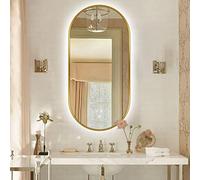 Backlit Illuminated Wall Mounted bathroom decorative mirror vanity mirror,Oval Bathroom Vanity Mirror with LED Lights/Demister Makeup Shaver Mirror,IP44 Rated,Touch Sensor,Golden A