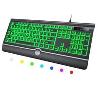 Backlit Large Print Keyboard, Wired Light Up Keyboards with 7-Color Backlit, Wrist Rest, Oversize Letters Keys Easy to See and Type, Corded Full-Size Keyboard for Windows Desktop, Laptop, PC, Gaming