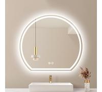 Backlit LED Bathroom Mirror Round Illuminated Vanity Mirror Wall-Mounted Design Dimmable Lights & Anti-Fog Feature 80x69cm Modern White Finish