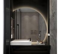 Backlit LED Half Moon Bathroom Mirror Smart Dimmable 3 Colors AntiFog Waterproof WallMounted Left Under Cut 80x80cm/32x32 Modern ty Lighting
