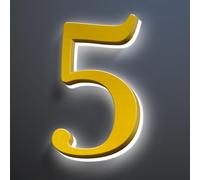 Backlit LED House Numbers, Up-Scale Modern Gold Look, Stainless Steel, Illuminated Home Address Number, Lighted House Numbers For Outside, Modern Address Numbers,8 Inch/200mm,5
