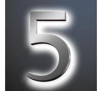 Backlit LED Illuminated Address Numbers For House, Modern Stainless Steel House Number For Outside, Lighted Home Address Sign, Metal House Numbers,5