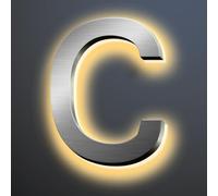 Backlit LED Illuminated House Number 20 Inch, Large Modern Lighted Home Address Numbers For Outside, Metal Illuminated Address Signs, Brushed Silver, Warm White Light,C