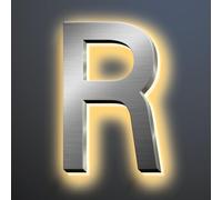 Backlit LED Illuminated House Number 20 Inch, Large Modern Lighted Home Address Numbers For Outside, Metal Illuminated Address Signs, Brushed Silver, Warm White Light,R