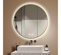 Backlit Round LED Bathroom MirrorAntiFog Dimmable 3 Adjustable Colors Smart Touch Switch WallMounted Vanity Mirror 19.7in Gold Finish for Makeup & Grooming