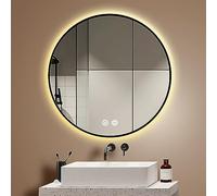 Backlit Round LED Bathroom MirrorDimmable AntiFog 3 Adjustable Colors Smart Touch Switch Wall Mounted Vanity Mirror 23.6in Black Makeup Mirror