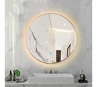 Backlit Round Makeup Mirror with Touch Sensor 3 Color Dimming Aluminum Alloy Rose Gold 40 x 40 cm for Bathroom Vanity