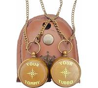 Backone Your Tommy Your Tubbo Lock It Antique Brass Engraved Nautical Compass with Leather Carrying Case with Pirate Chain, Outdoor Hiking Compass | Compass