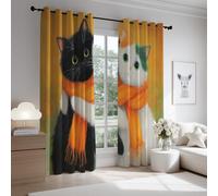 Backout Curtains for Bedroom and Living Room and Kitchen Eyelet Drapes 66 x 72 Inch for Soundproof 2 Panels Set 95%-100% Light Blocking Privacy Curtain Cartoon Animals Cat Yellow