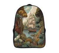 Backpack A Painted Vintage Sailboat Is Anchored in The Bay School Bag Elementary Bookbag Teens for Girl Children Boys Rucksack Kids Daypack 16 inch