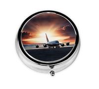 Backpack Airplane Print Pill Box for Pocket Round Pill Box 3 Compartment Decorative Portable Travel Pill Holder Tablet Vitamin Organizer Mini Pill Case(2pcs)