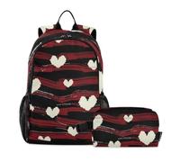 Backpack And Lunch Box For Boys Black Striped White Hearts 9-10 years