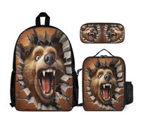 Backpack Bear with Lunch Bag 3D Animal Theme Pencil Case for Girls 7-10 Years Year 2-4, Lightweight Carry Collection for Study Sessions Holidays and Weekend Adventures