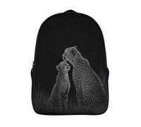 Backpack Cheetah And Cub Leopard in The Rain School Bag Elementary Bookbag Teens Scratch Board Style for Girl Children Boys Rucksack Kids Daypack 16 inch