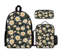 Backpack Daisy with Lunch Box Pencil Case for Kids Age 7, Backpack Flower School Supplies Bundle Year 4 for Boys Weekend Adventures and Sports