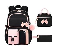 Backpack For Girls With Lunchbox | 3 Piece Waterproof Bow With Pencil Case