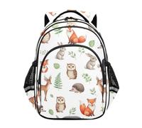 Backpack for Kids, Cute Animals Owl Fox White Backpack Elementary School, Cute Animals Owl Fox White 2, 15 inches, Classic