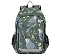 backpack for kids girls 8-12: adjustable book bags for child in assorted colors - Cartoon African Grey Parrot Sage