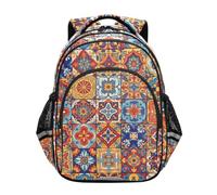 Backpack for Kids, Retro Spanish Tiles Floral Backpack Elementary School, Retro Spanish Tiles Floral, 15 inches, Classic