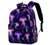 Backpack for Primary School Students, Travel Daypack Laptop Work Book Bag Beautiful Jellyfish on Deep Purple Background