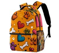 Backpack for Primary School Students, Travel Daypack Laptop Work Book Bag Cute Colorful Paw Hearts and Bones