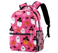 Backpack for Primary School Students, Travel Daypack Laptop Work Book Bag Cute Little Halloween Ghosts on Pink Background