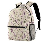 Backpack for Primary School Students, Travel Daypack Laptop Work Book Bag Cute Purple lavender and Sage Green Leaves on a Cream Background