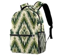 Backpack for Primary School Students, Travel Daypack Laptop Work Book Bag Ethnic Boho Ikat Pattern in Sage Green and Cream Tones