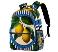 Backpack for Primary School Students, Travel Daypack Laptop Work Book Bag Lemon Fruit with Stripes and Blue Circle Frame