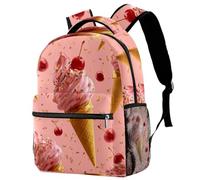 Backpack for Primary School Students, Travel Daypack Laptop Work Book Bag Little Pink Strawberry Ice Cream Background