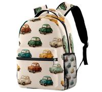 Backpack for Primary School Students, Travel Daypack Laptop Work Book Bag Watercolor Cute Pattern with Retro Toy Cars