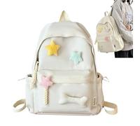 Backpack for School,Large Capacity School Bags with Plush Ornaments | Lightweight Casual with Laptop Compartment for Teen Girls Boys Middle School Students, White, Refer to description